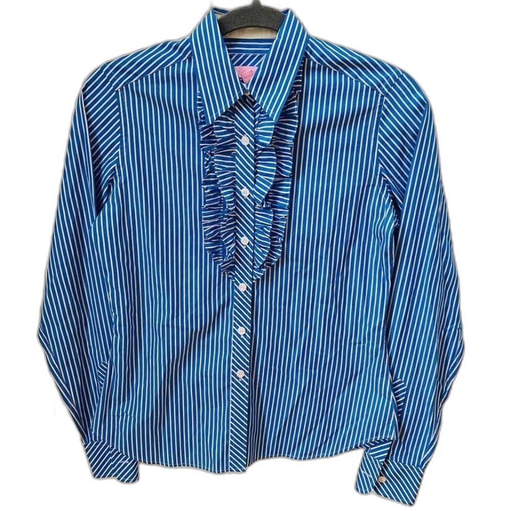 Lilly Pulitzer Jonni Long Sleeve Button Down Womens Size 4 White Blue